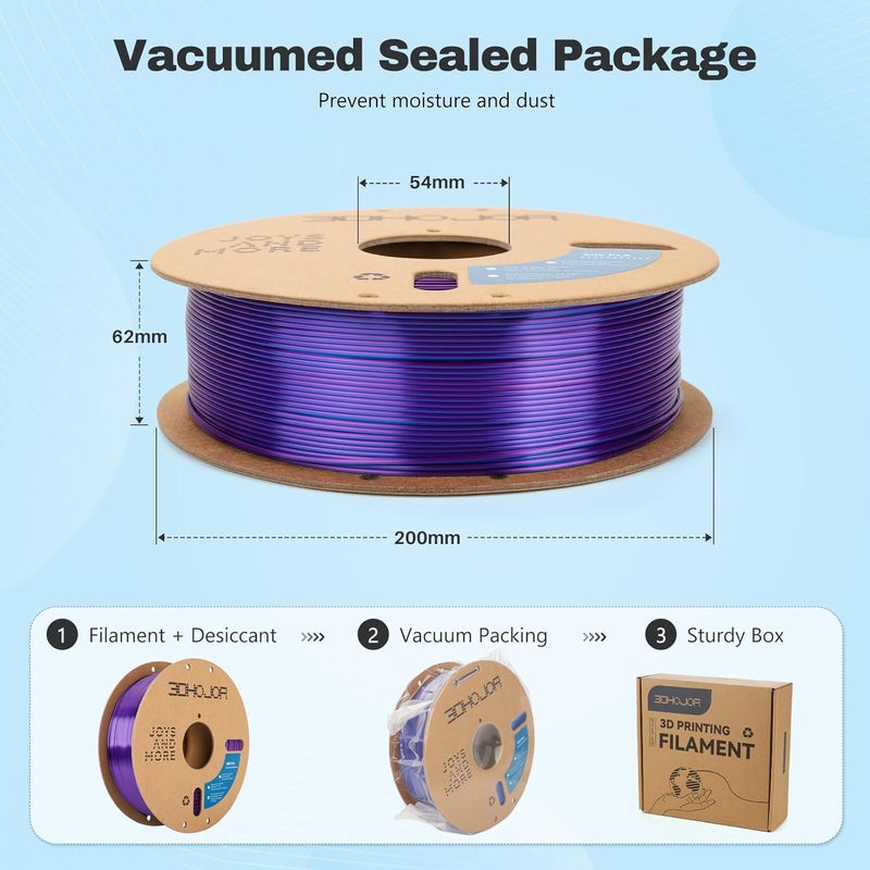 3DHoJor Silk PLA Filament 1.75mm Blue Purple Dual Color PLA 3D Printer Filament 2 in 1 Coextrusion 1KG Spool(2.2lbs) 3D Printing Filament Dimensional Accuracy +/- 0.03mm Fits for Most FDM 3D Printers - Image 5